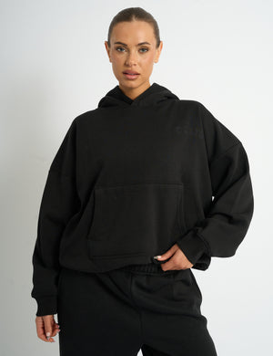 Kaiia Logo Embossed Oversized Hoodie Black