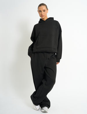 Kaiia Logo Embossed Oversized Hoodie Black