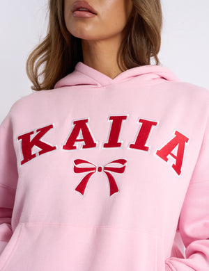 Kaiia Bow Embroidered Oversized Hoodie Baby Pink & Red