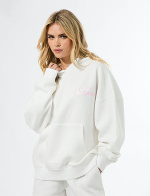 Kaiia Studio Script Logo Oversized Hoodie White & Pink