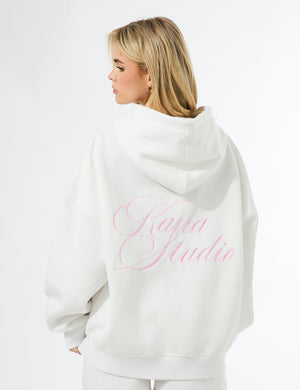 Kaiia Studio Script Logo Oversized Hoodie White & Pink