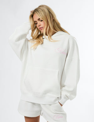 Kaiia Studio Script Logo Oversized Hoodie White & Pink