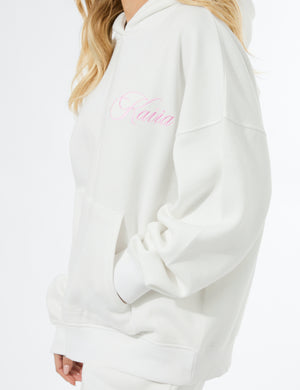 Kaiia Studio Script Logo Oversized Hoodie White & Pink