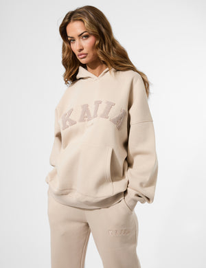 Kaiia Studio Borg Slogan Oversized Hoodie Truffle