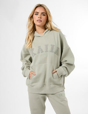 Kaiia Studio Borg Slogan Oversized Hoodie Matcha