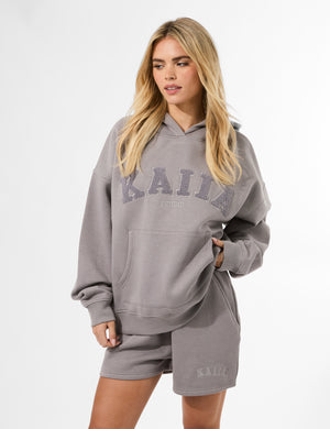 Kaiia Studio Borg Slogan Oversized Hoodie Dove Grey