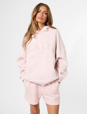 Kaiia Studio Borg Slogan Oversized Hoodie Pink Chai