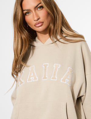 Kaiia Slogan Oversized Hoodie Stone