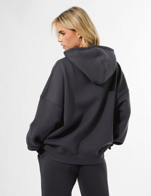 Kaiia Slogan Oversized Hoodie Dark Grey