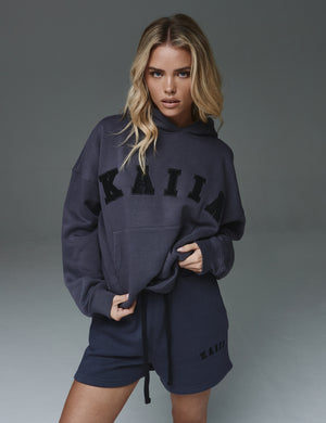 Kaiia Slogan Oversized Hoodie Dark Grey