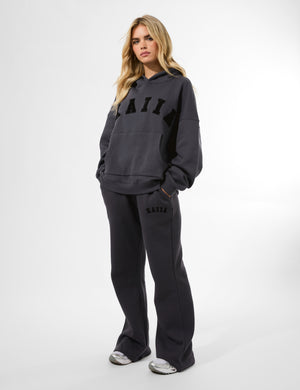 Kaiia Slogan Oversized Hoodie Dark Grey