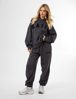 Kaiia Slogan Oversized Hoodie Dark Grey