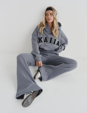 Kaiia Wide Leg Sweat Pants in Charcoal Grey