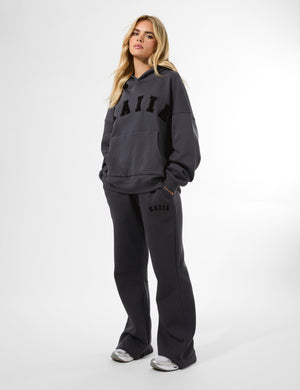 Kaiia Logo Wide Leg Sweat Pants in Dark Grey