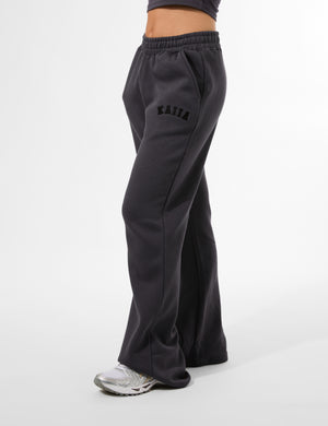 Kaiia Logo Wide Leg Sweat Pants in Dark Grey