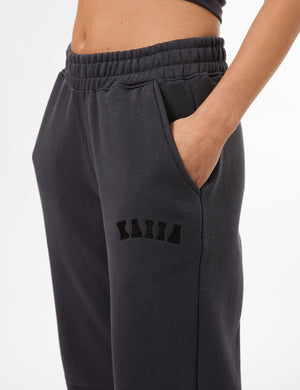 Kaiia Logo Wide Leg Sweat Pants in Dark Grey