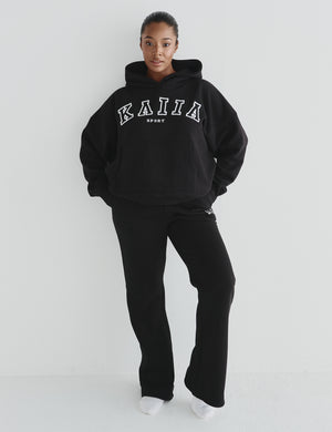 Kaiia Logo Wide Leg Sweat Pants in Black