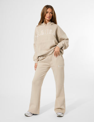 Kaiia Logo Wide Leg Sweat Pants in Stone