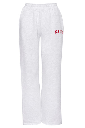 Kaiia Logo Wide Leg Joggers Light Grey Marl and Red