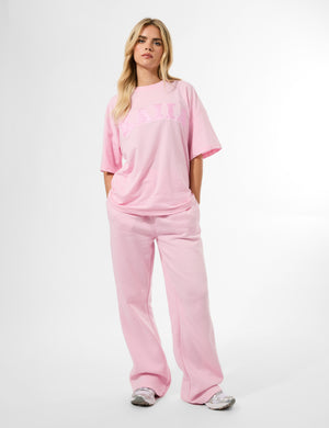 Kaiia Logo Wide Leg Sweat Pants Baby Pink