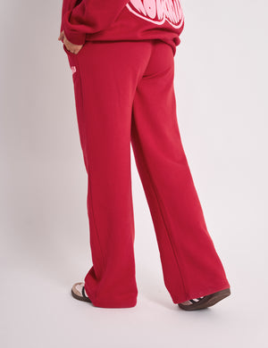 Kaiia Ribbed Waistband Wide Leg Joggers Red & Pink