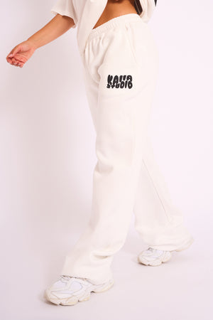 Kaiia Studio Bubble Logo Wide Leg Jogger White & Black