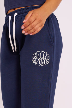 Kaiia Studio Bubble Logo Wide Leg Joggers Navy