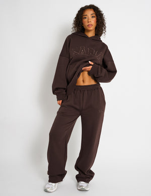 Kaiia Logo Wide Leg Joggers Mocha