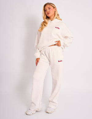 Kaiia Cherry Wide Leg Joggers Cream & Red