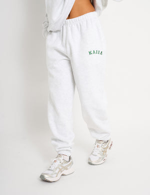 Kaiia Logo Cuffed Joggers Light Grey Marl & Forest Green