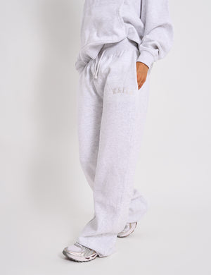 Kaiia Ribbed Waistband Wide Leg Joggers Light Grey Marl