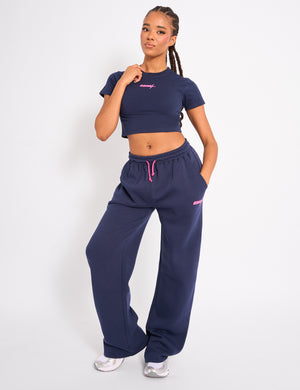 Kaiia Star Wide Leg Joggers Navy & Pink