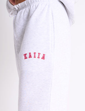 Kaiia Logo Wide Leg Joggers Light Grey Marl & Pink Contrast