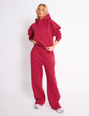 Kaiia Embossed Wide Leg Joggers Berry Red