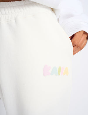 Kaiia Bubble Wide Leg Joggers Off White & Rainbow