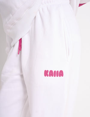 Kaiia Bubble Logo Cuffed Joggers White & Hot Pink