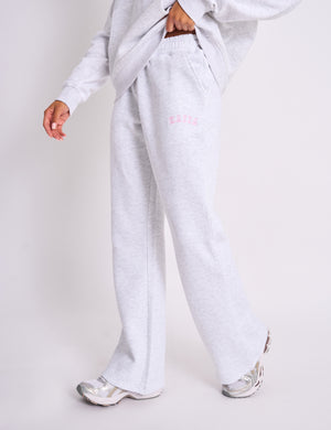 Kaiia Logo Wide Leg Joggers Light Grey Marl & Baby Pink