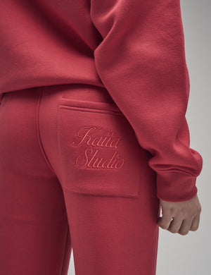 Kaiia Script Logo Wide Leg Joggers Red