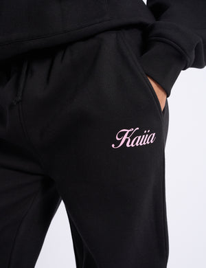 Kaiia Script Logo Wide Leg Joggers Black & Pink