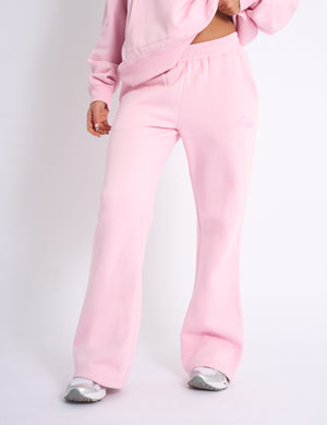 Kaiia Script Logo Wide Leg Joggers Baby Pink