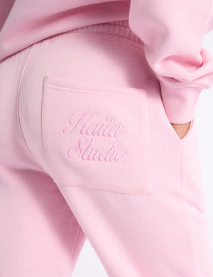 Kaiia Script Logo Wide Leg Joggers Baby Pink