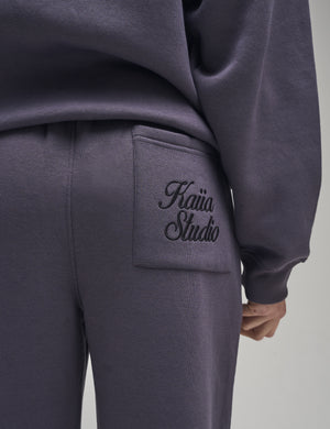 Kaiia Studio Script Logo Wide Leg Joggers Dark Grey