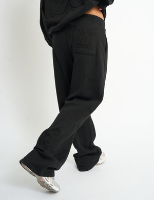 Kaiia Embossed Wide Leg Joggers Black