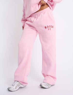 Kaiia Bow Embroidered Wide Leg Joggers Baby Pink & Red