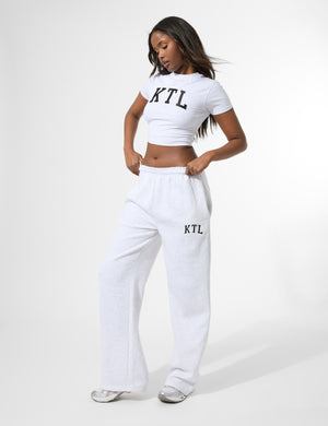 Kaiia KTL Logo Wide Leg Joggers Light Grey Marl