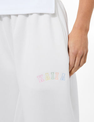 Kaiia Rainbow Logo Wide Leg Joggers White