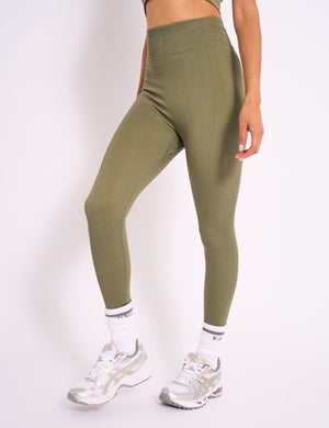 Kaiia Premium Ribbed Legging Khaki