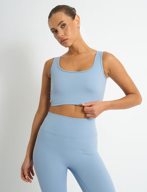 Kaiia Sculpt Square Neck Crop Top Light Blue