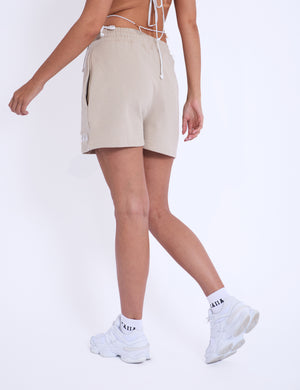 Kaiia Embroidered Bubble Logo Sweat Shorts Light Stone