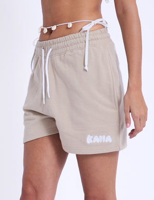 Kaiia Embroidered Bubble Logo Sweat Shorts Light Stone